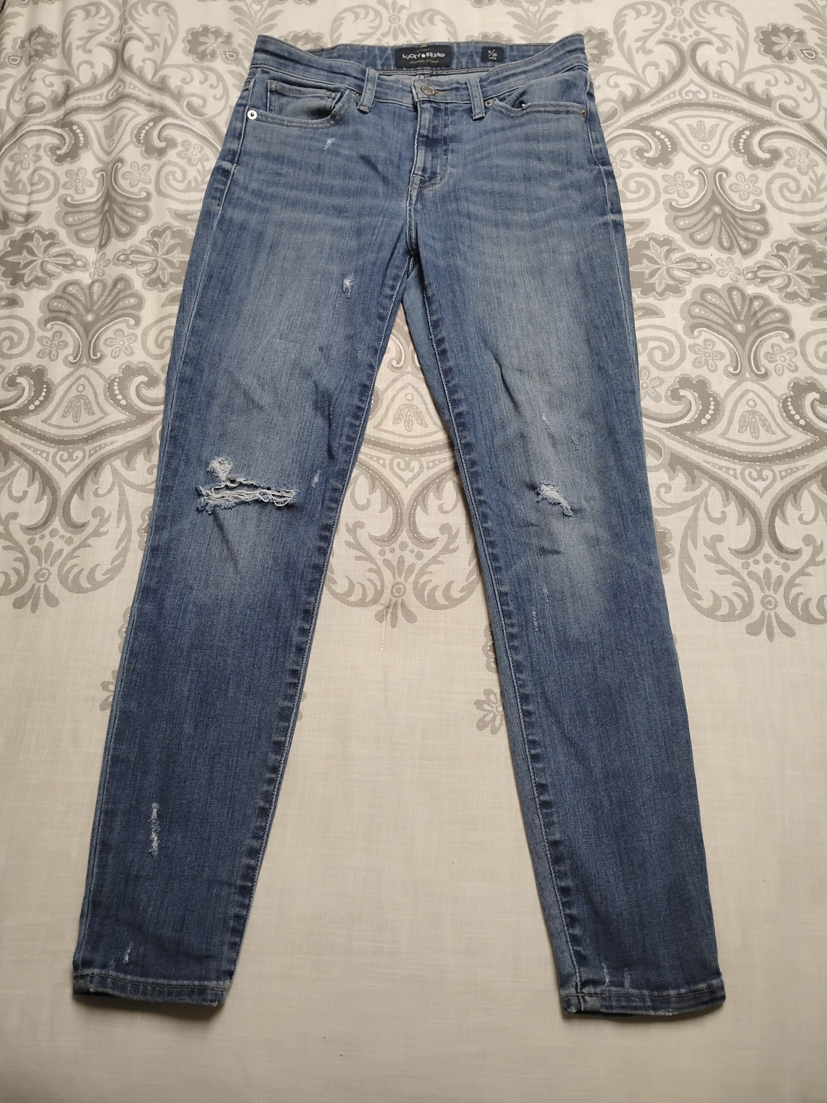 Lucky Brand Womens Skinny Jeans In Light Blue Distressed Denim